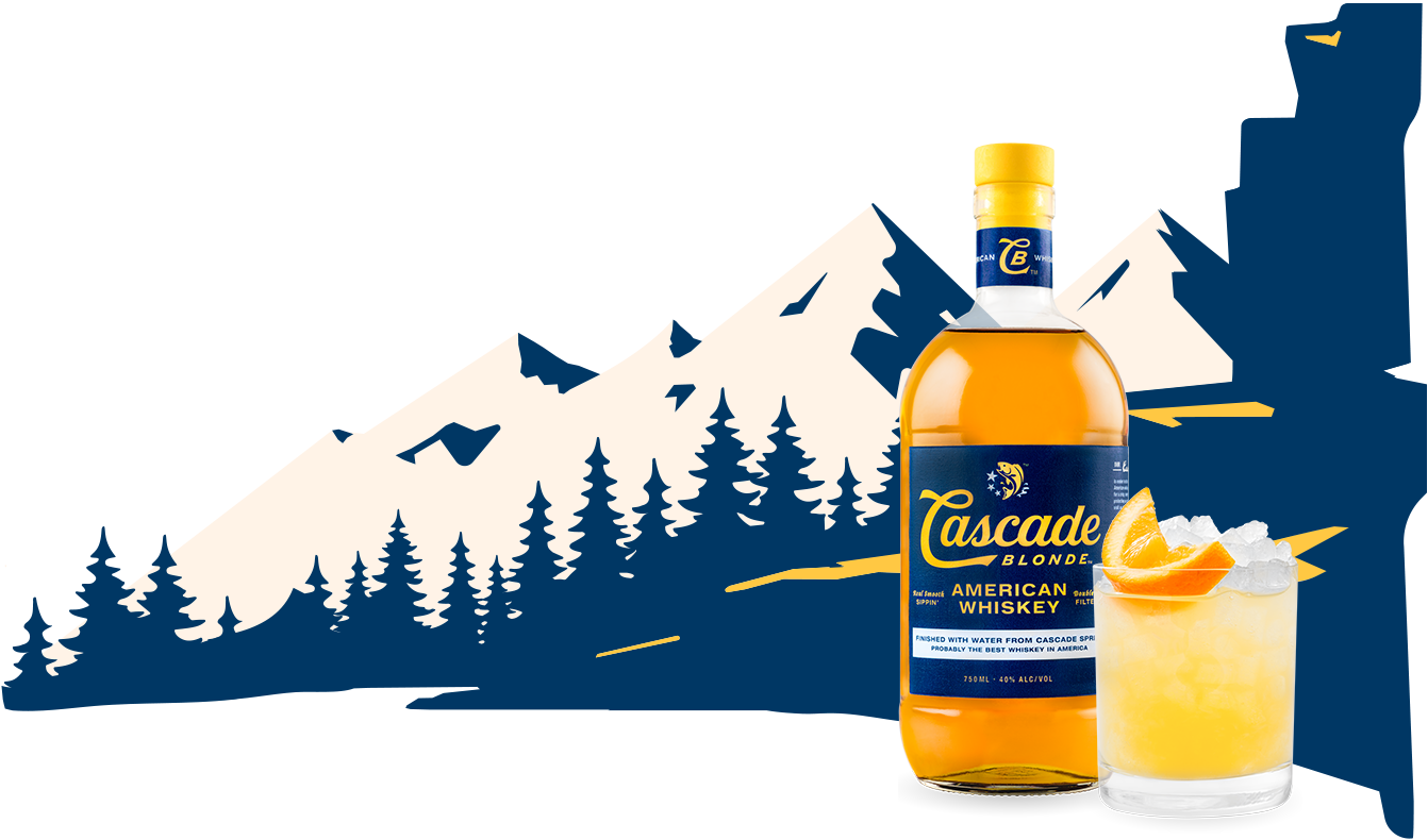 Bottle of Cascade Blonde American Whiskey & the Cascade Crush Whiskey Cocktail