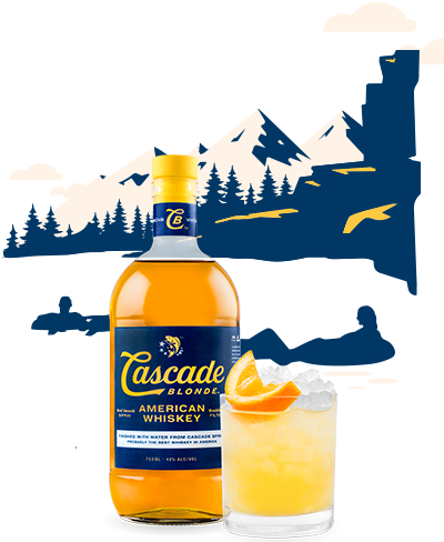 Bottle of Cascade Blonde American Whiskey & the Cascade Crush Whiskey Cocktail